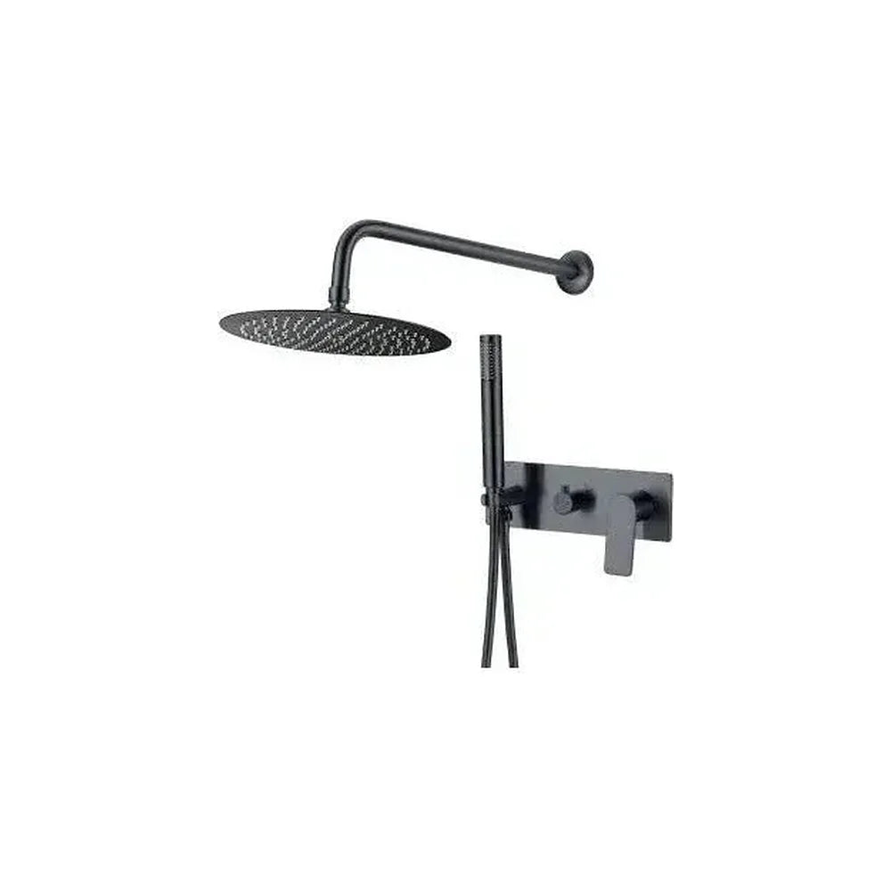 Conjunto de ducha empotrado a pared monomando redondo con embellecedor rectangular en negro mate Sil de Valaz Valaz