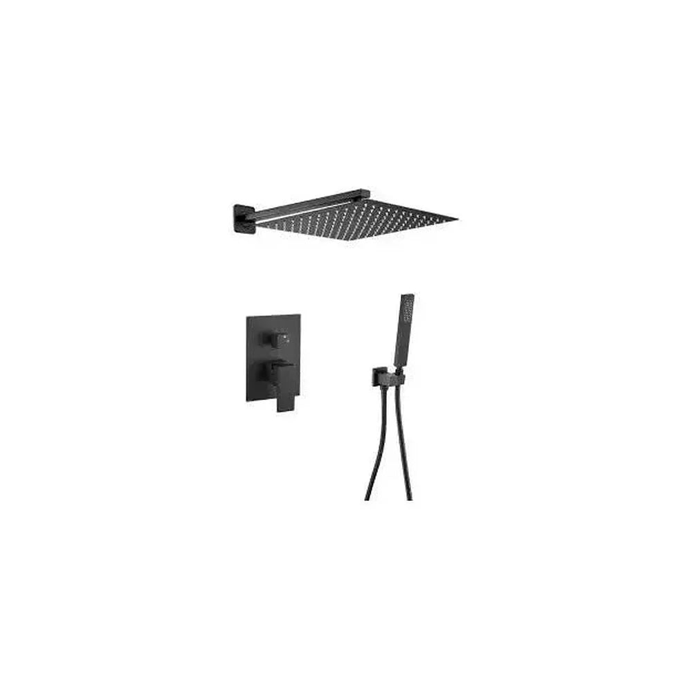 Conjunto de ducha empotrado a pared monomando cuadrado en negro mate Tajo de Valaz Valaz