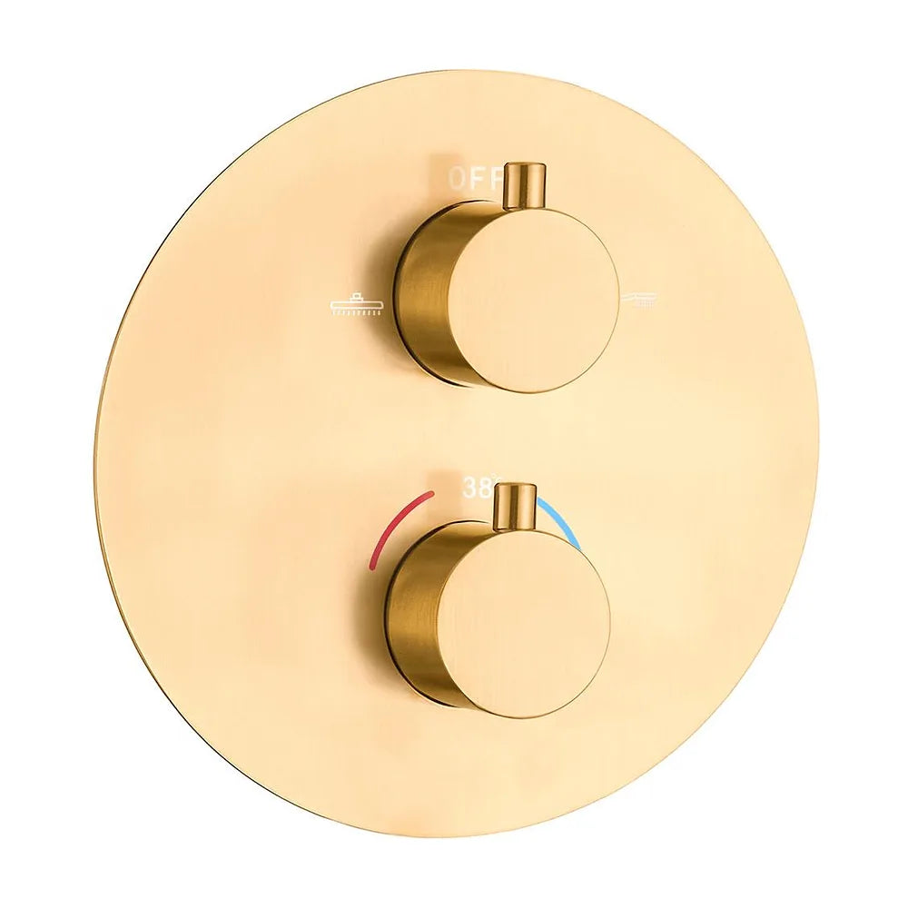 Cuerpo empotrado termostático de 2 vías diseño redondo en oro mate con protección PVD de Valaz Valaz