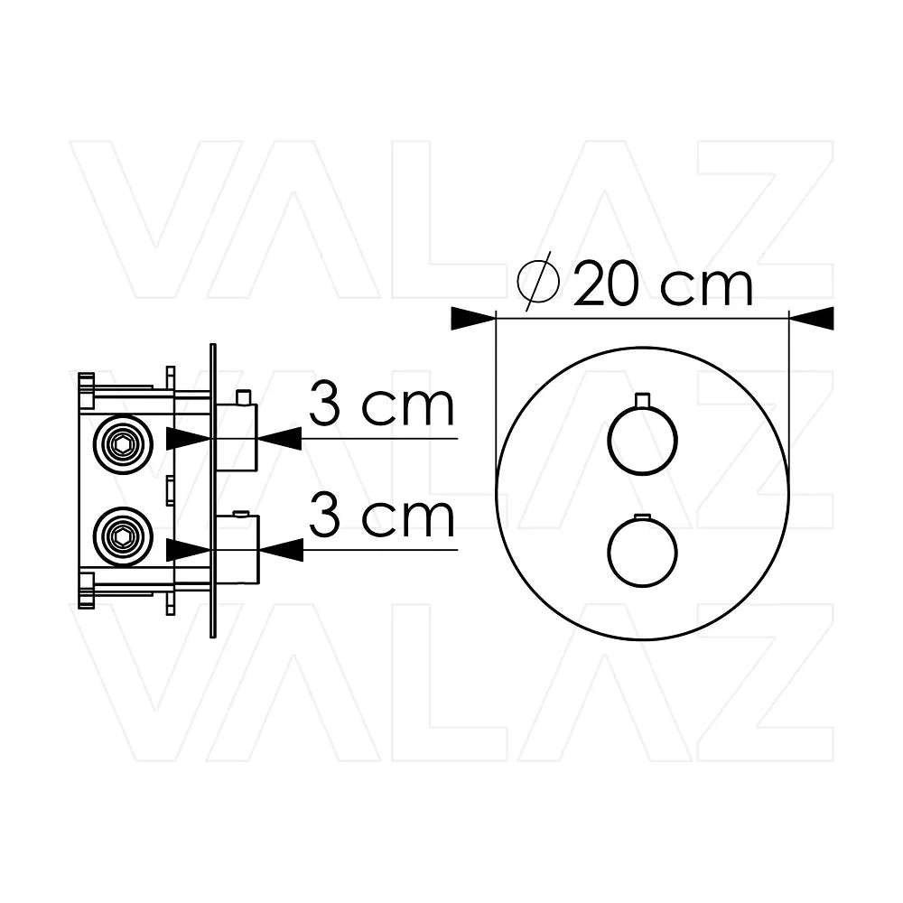 Vista principal de Cuerpo empotrado termostático de 2 vías diseño redondo en oro mate con protección PVD de Valaz