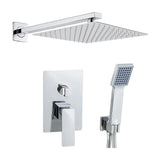 square recessed chrome shower with rainfall shower and handheld showerhead two way single handle 30 cm Limia by Valaz