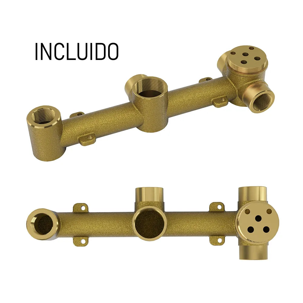Detalle de acabado y materiales de Ducha empotrada a techo monomando redonda con rociador de 30 cm en oro mate Guadiana...
