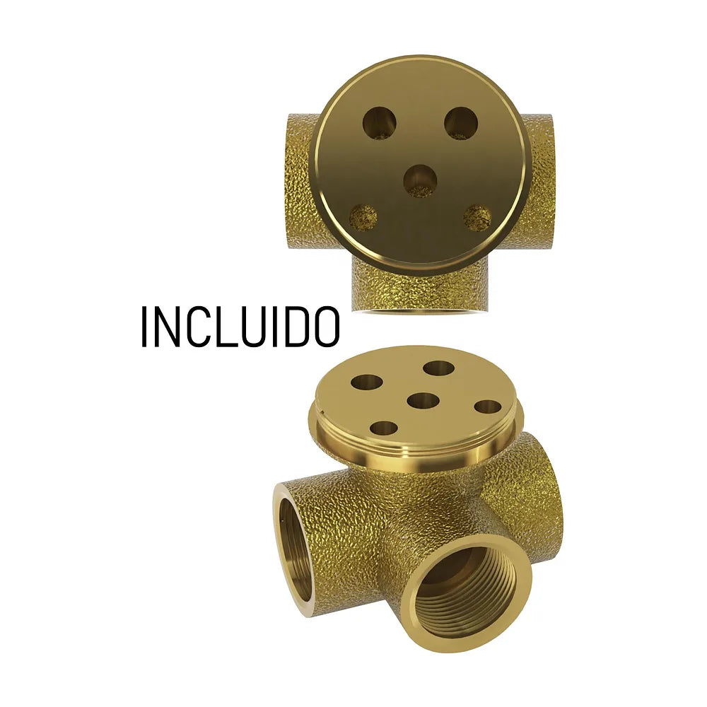 Detalle de acabado y materiales de Ducha empotrada monomando 1 vía a pared redonda con rociador de 20 cm en oro mate y...