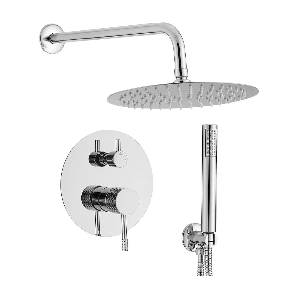 Ducha empotrada monomando a pared redonda con maneta luxury y rociador de 25 cm en cromado Ofin de Valaz Valaz
