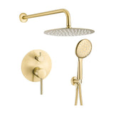 Doccetta incasso monocomando a parete rotonda con maniglia larga e soffione da 20 cm in oro spazzolato Cabriel di Valaz
