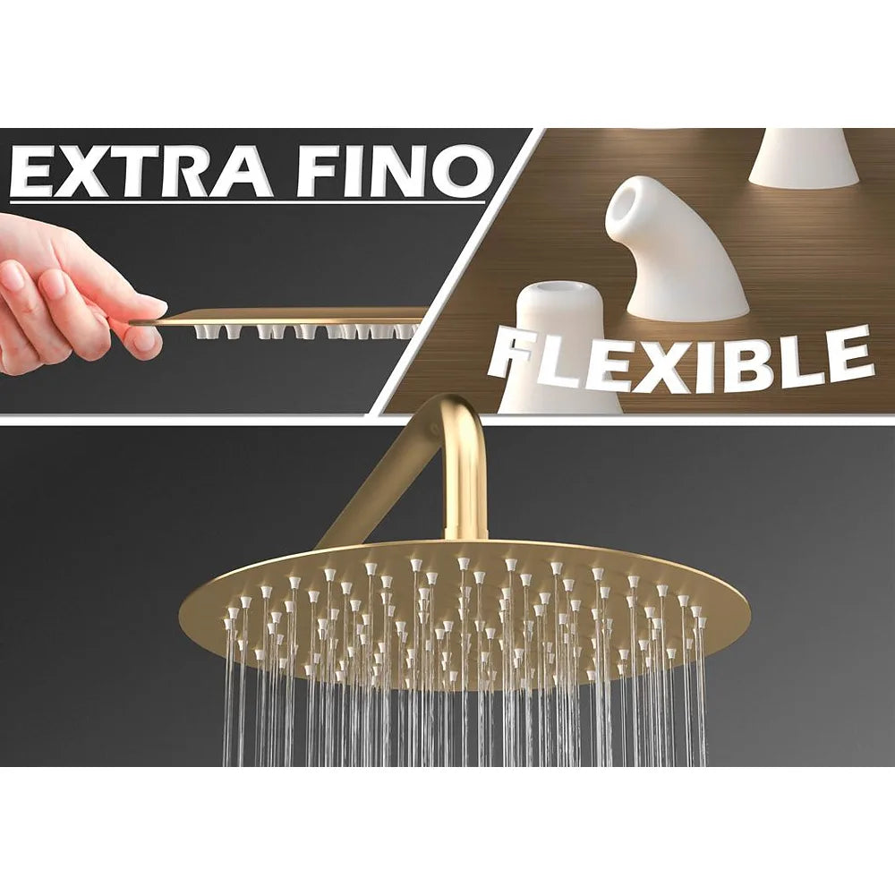 Plano o detalle técnico de Ducha empotrada monomando a pared redonda con rociador de 25 cm en oro mate y PVD Júcar de Valaz