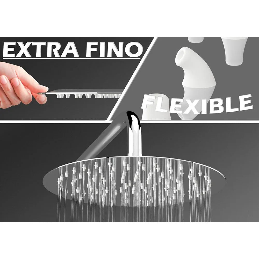 Plano o detalle técnico de Ducha empotrada monomando ovalada a techo con rociador redondo de 20 cm en cromado Duero de Valaz