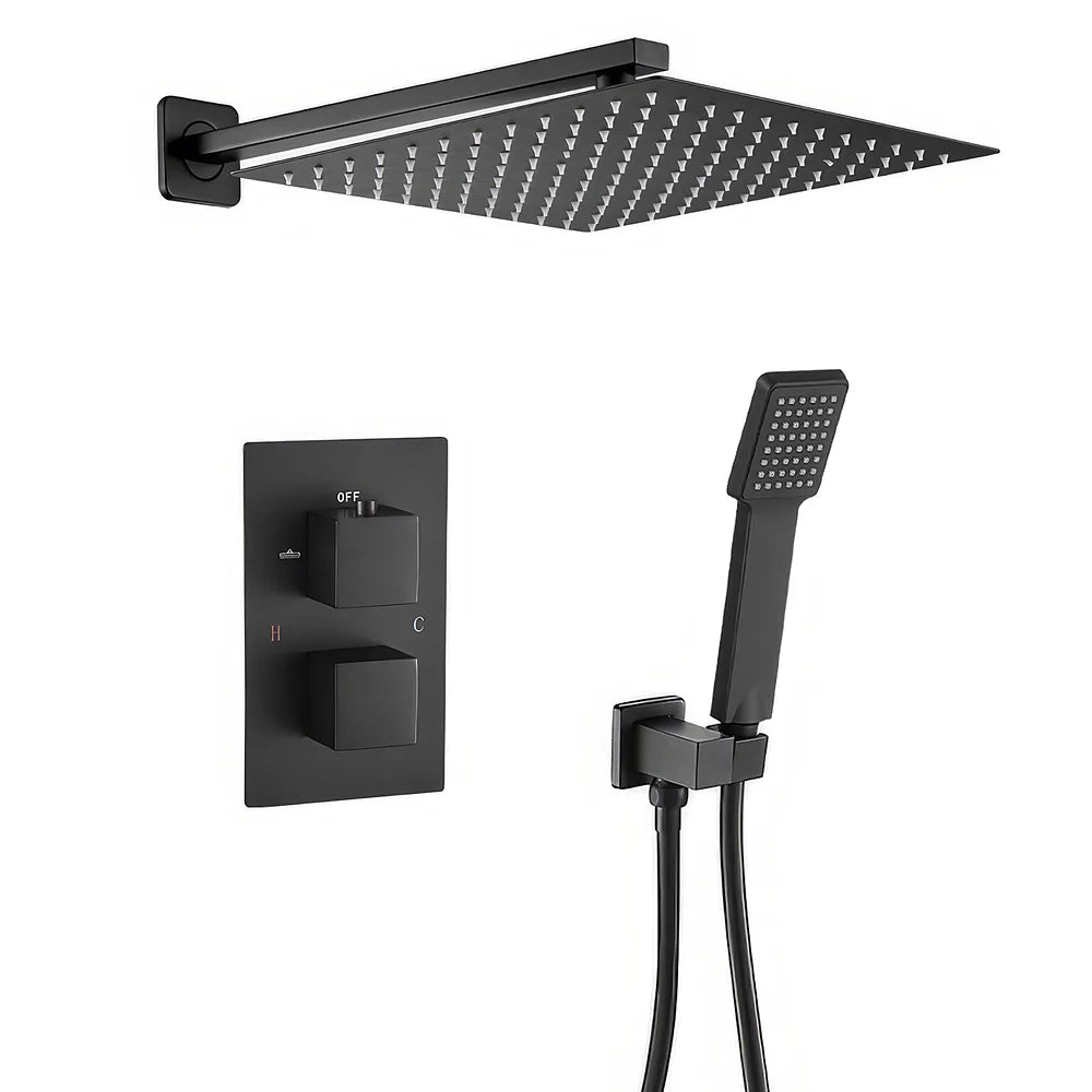 Ducha empotrada termostática a pared cuadrada con rociador de 40 cm en negro mate Eresma de Valaz Valaz