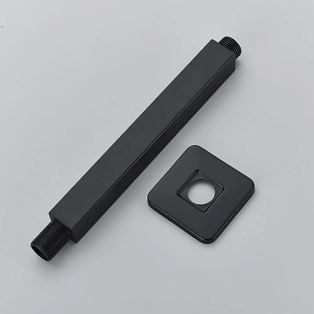 Plano o detalle técnico de Ducha empotrada termostática a techo cuadrada con rociador de 30 cm en negro mate Eresma de Valaz