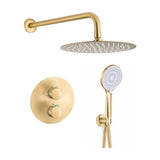Doccia incasso termostatica a parete rotonda con soffione da 25 cm in oro opaco e PVD Cabriel di Valaz