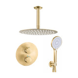 Doccia incassata termostatica a soffitto rotonda con soffione da 20 cm in oro opaco e PVD Cabriel di Valaz