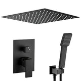 Shower recessed single handle flush to ceiling square matte black 40 cm Eresma by Valaz