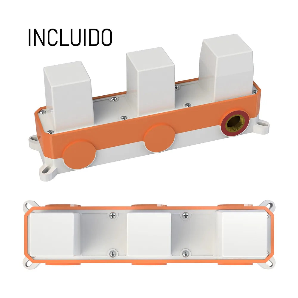 Detalle de acabado y materiales de Ducha encastrada monomando 2 vías a ras techo dorado cepillado Miño Valaz