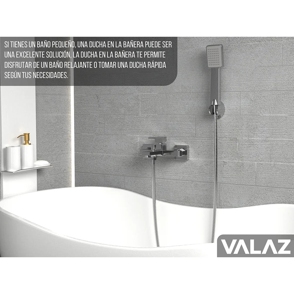 Plano o detalle técnico de Grifo de bañera ducha cuadrado monomando cromado Vinalopó de Valaz