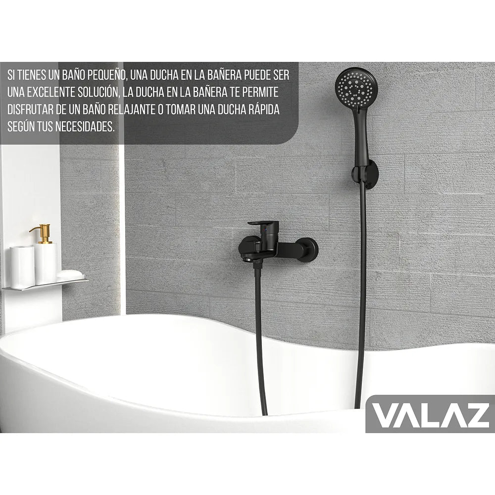 Plano o detalle técnico de Grifo de bañera y ducha redondo monomando negro mate Viar de Valaz