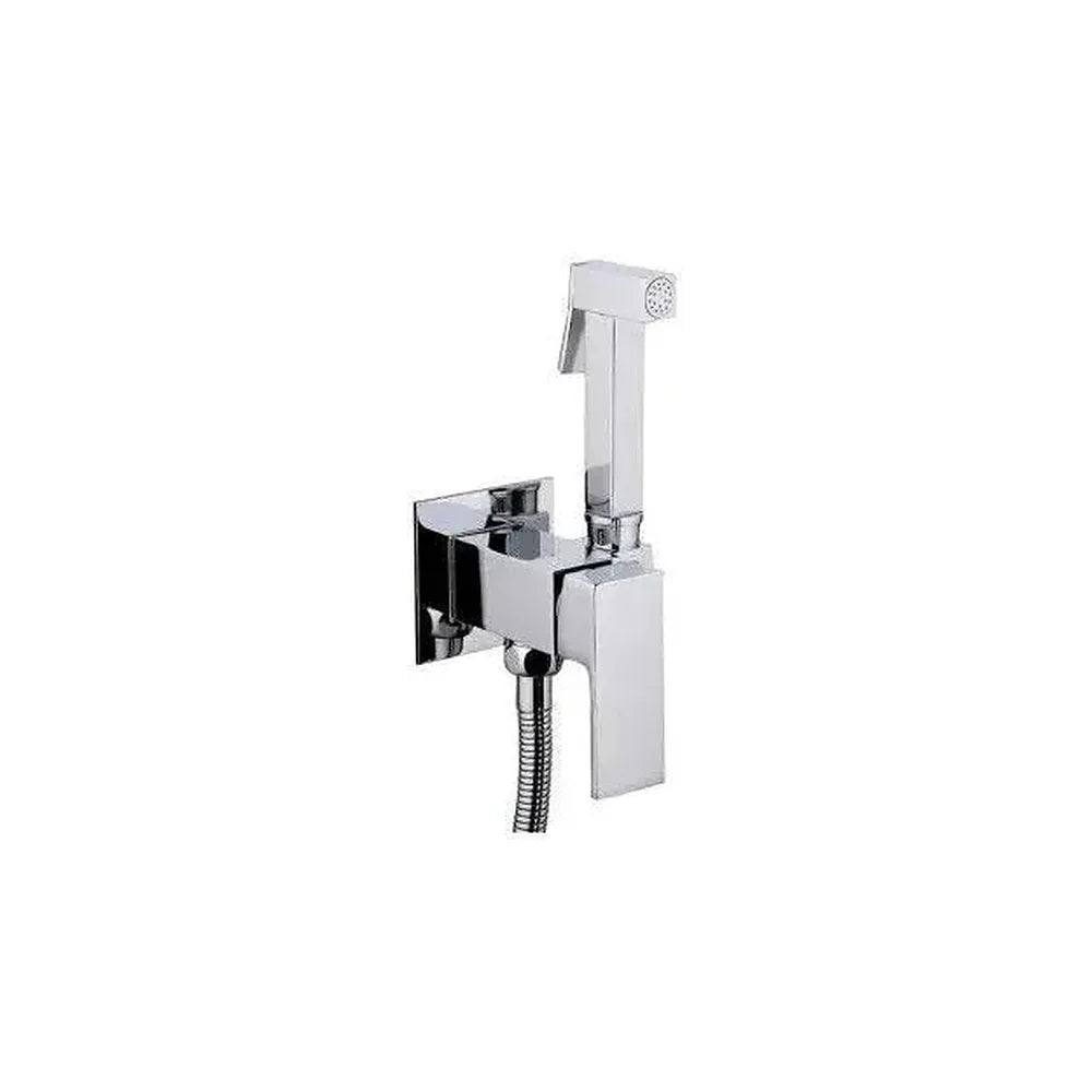 Grifo de bidet empotrado cuadrado de latón y acero inoxidable con flexo de 150 cm en color cromado Tajo de Valaz Valaz