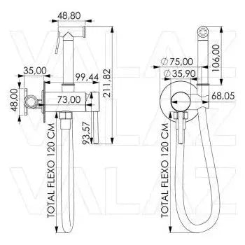 Vista principal de Grifo de bidet empotrado en latón y acero inoxidable en cromado Guadiana de Valaz