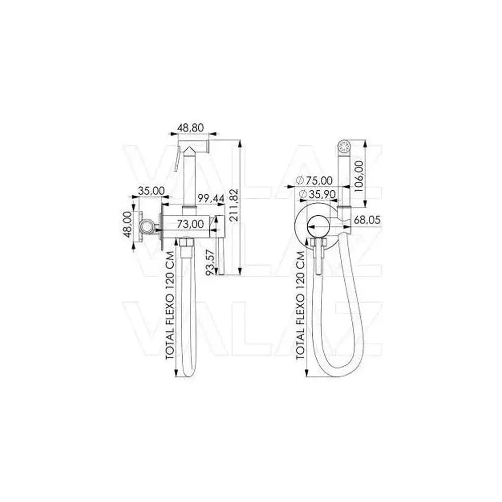 Vista principal de Grifo de bidet empotrado en latón y acero inoxidable en negro mate Guadiana de Valaz