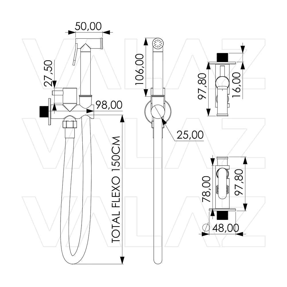 Vista principal de grifo de bidet empotrado redondo dorado cepillado 1 vía fría Guadiana de Valaz