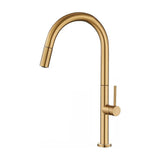 Kitchen faucet high pull out single handle brushed gold 360 degrees swivel spout brass ceramic cartridge 35 mm Éufrates by Valaz