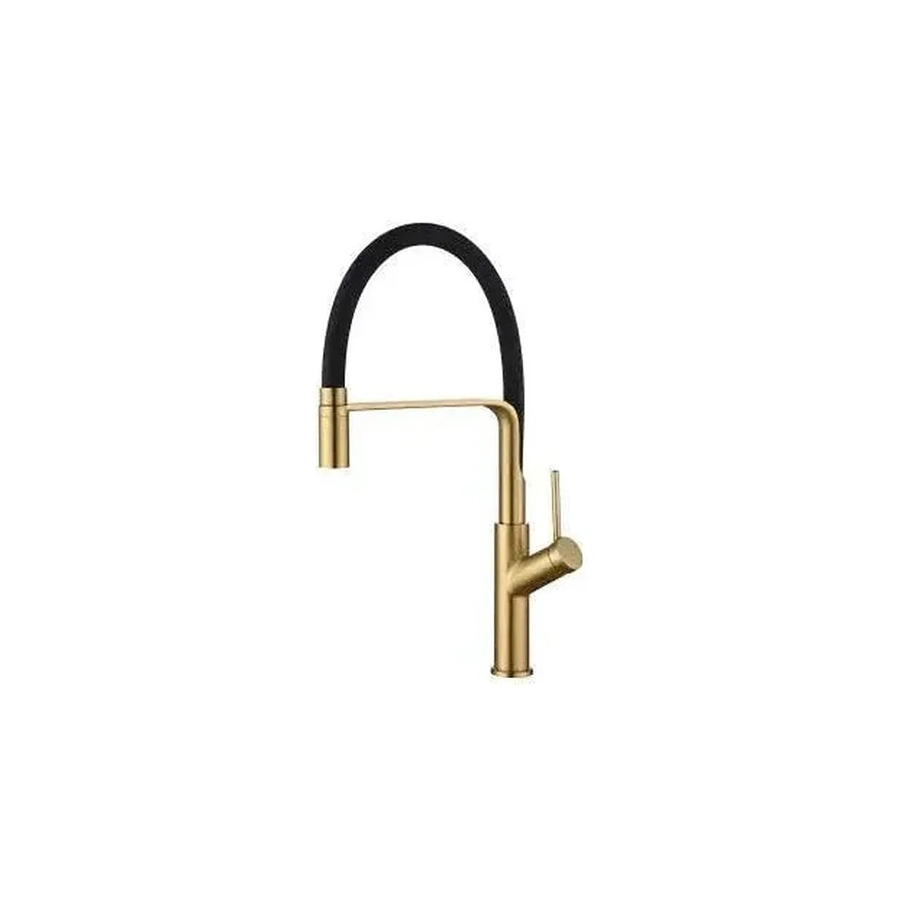 Grifo de cocina alto monomando con caño flexible y giratorio en dorado cepillado y negro Saja de Valaz Valaz