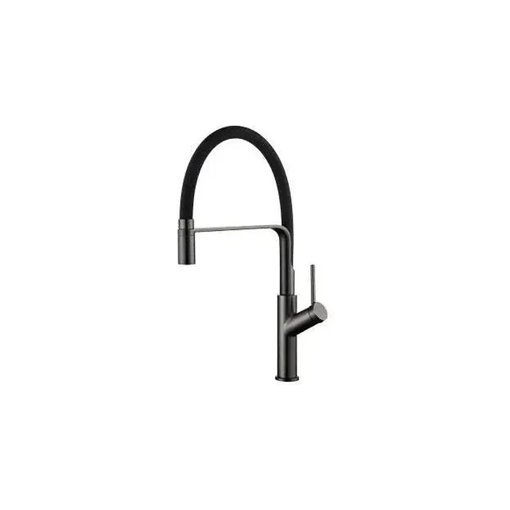 Grifo de cocina alto monomando con caño flexible y giratorio en gris plomo y negro Saja de Valaz Valaz