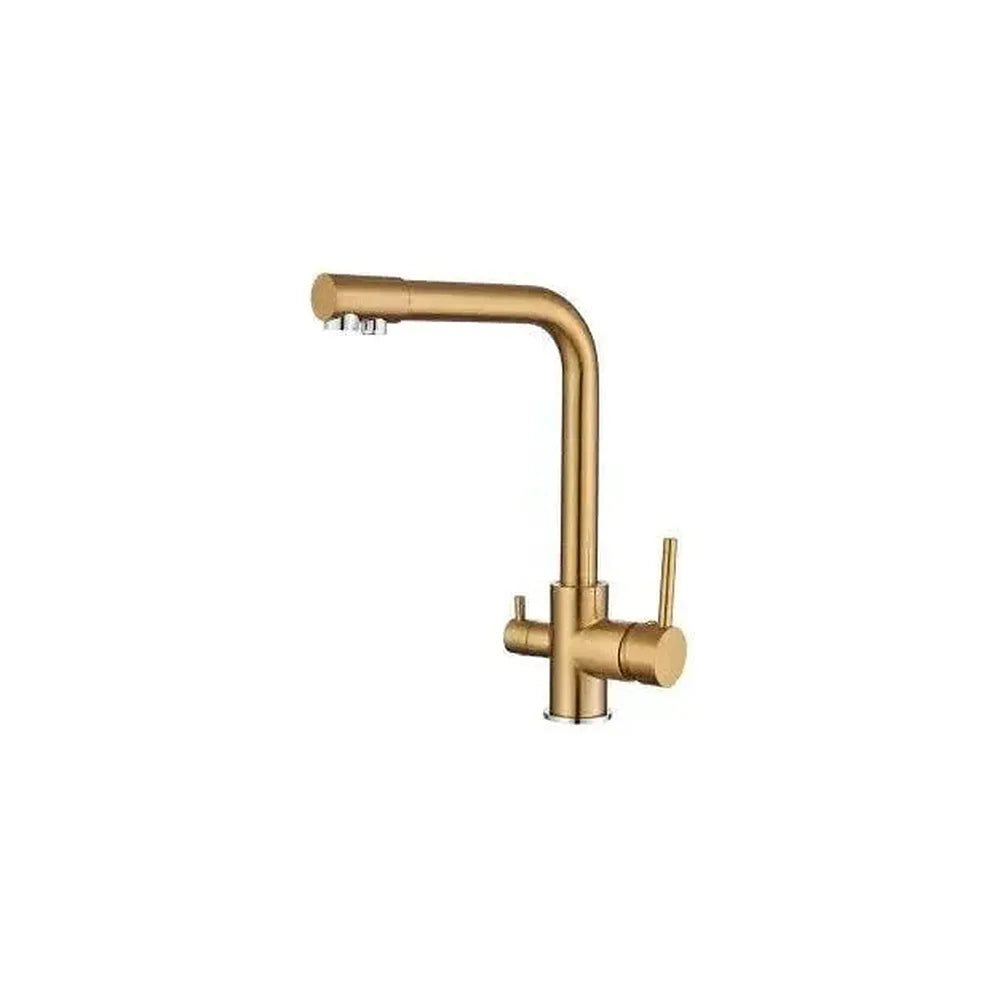 Grifo de cocina de 3 vías con ósmosis y estructura redonda en dorado cepillado Nilo de Valaz Valaz