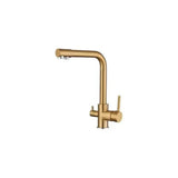 Grifo de cocina de 3 vías con ósmosis y estructura redonda en dorado cepillado Nilo de Valaz