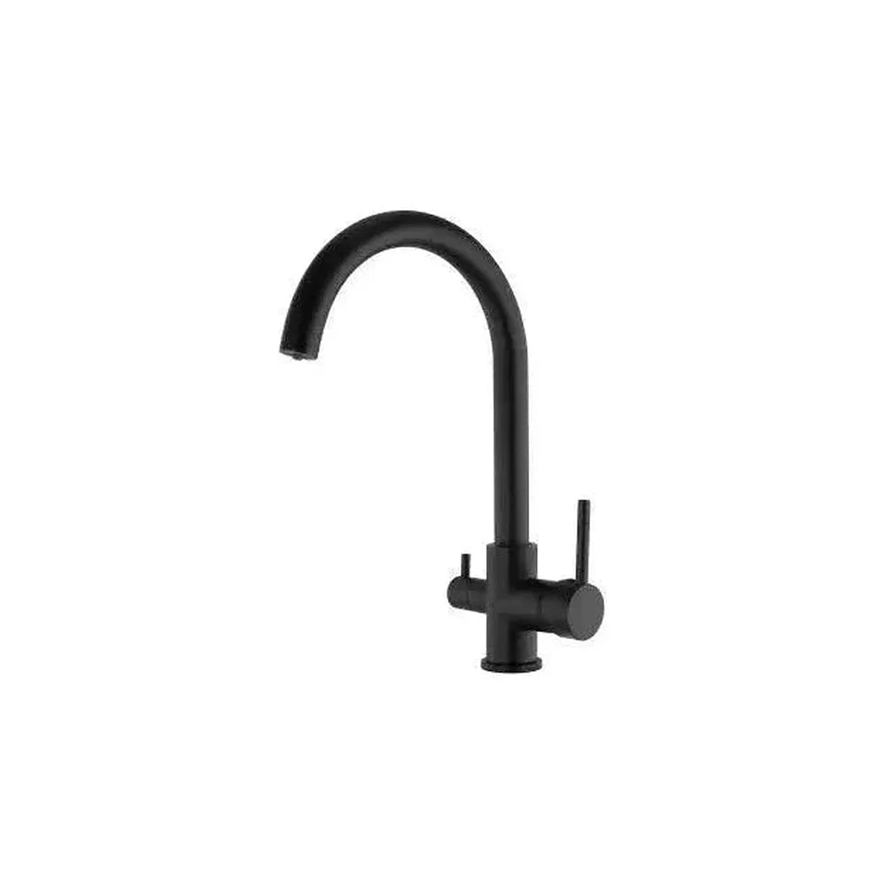 Grifo de cocina de 3 vías con salida de ósmosis y caño giratorio en latón negro mate Amazonas de Valaz Valaz