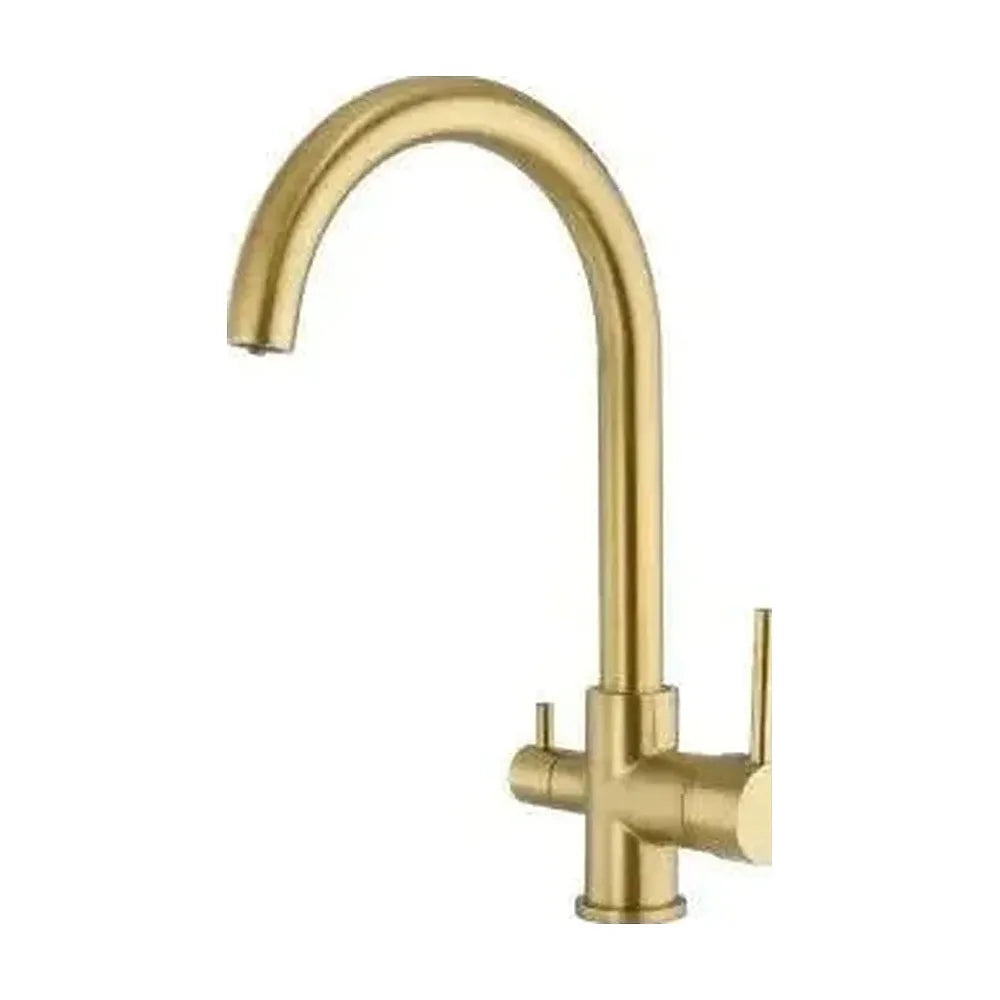 Grifo de cocina de 3 vías con salida de ósmosis y caño giratorio en latón oro mate Amazonas de Valaz Valaz