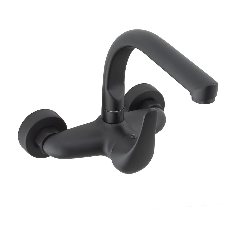 Grifo de cocina de pared monomando de 15 cm entre tomas en negro mate Genil de Valaz Valaz