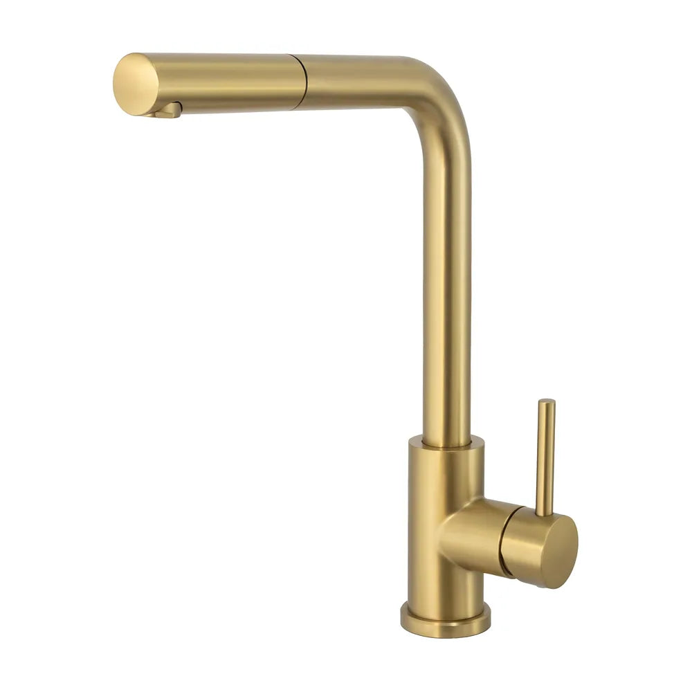 Grifo de cocina extraíble redondo en oro mate con protección PVD Amur de Valaz Valaz