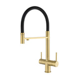 Kitchen faucet with 3 ways osmosis and flexible matte gold PVD protection Manzanares by Valaz