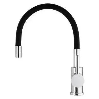 Vista principal de Grifo de cocina monomando con caño flexible en latón cromado y negro Gaya de Valaz