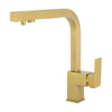 kitchen faucet single handle 3 way square with osmosis in matte gold Porcos by Valaz