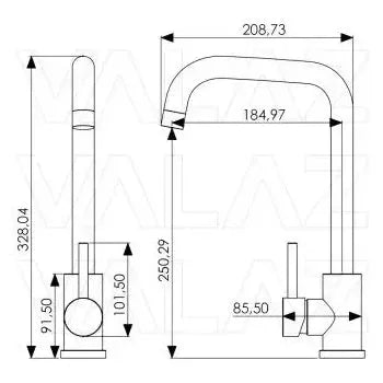 Vista principal de Grifo de cocina monomando giratorio con caño en forma de C en dorado cepillado Zancara de Valaz