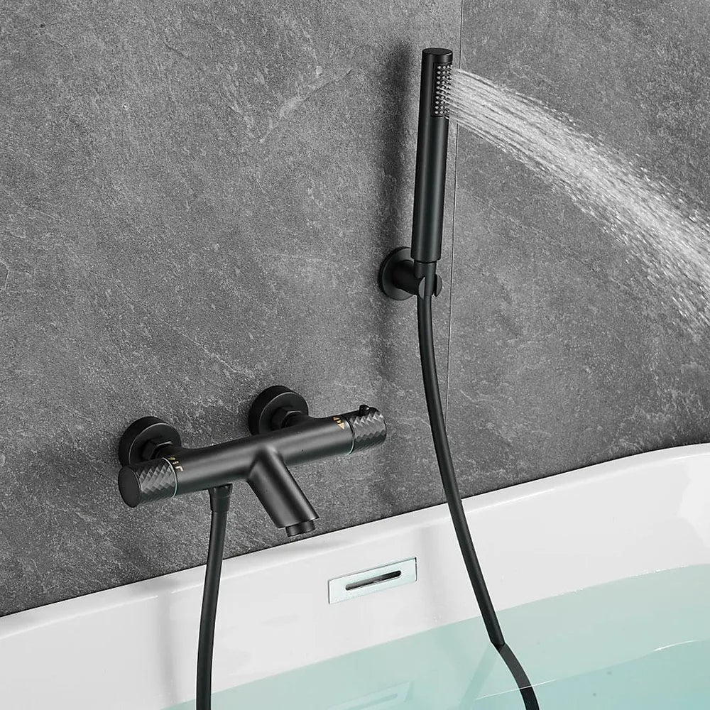 Plano o detalle técnico de Grifo de ducha/bañera termostático negro mate maneta luxury Birim de Valaz (vista 4)
