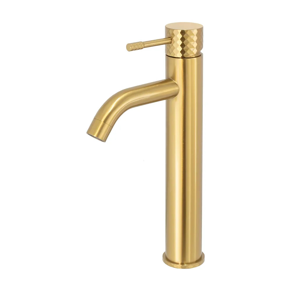 Grifo de lavabo alto monomando con maneta luxury en dorado cepillado Oda de Valaz Valaz