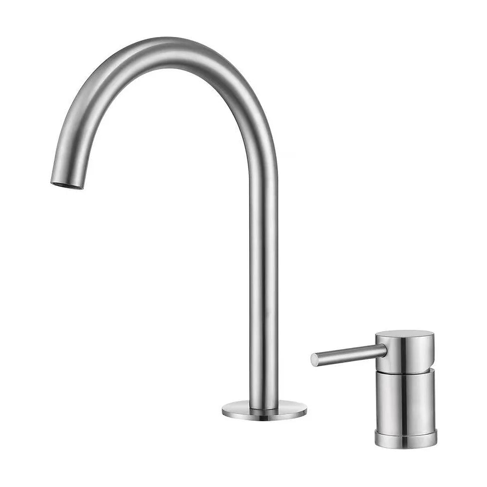 Grifo de lavabo encastrado monomando con cuello de cisne en acero cepillado Aragón de Valaz Valaz