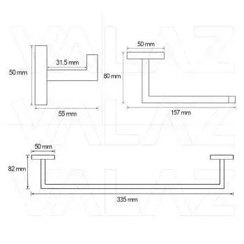 Vista principal de Juego de 3 accesorios para baño cuadrados fabricados con acero inoxidable negro mate Valaz