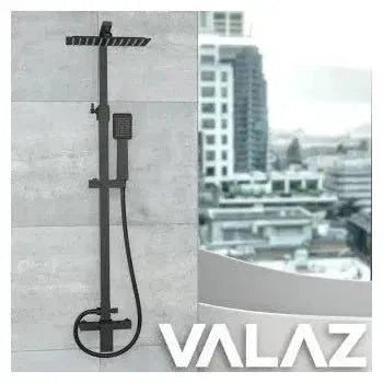 Vista principal de Kit de columna para ducha monomando con estructura cuadrada en negro mate Mundo de Valaz