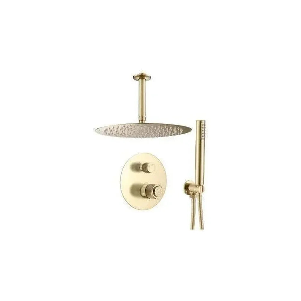 Kit de ducha empotrada a techo con botones clic-clac en dorado cepillado Andarax de Valaz Valaz