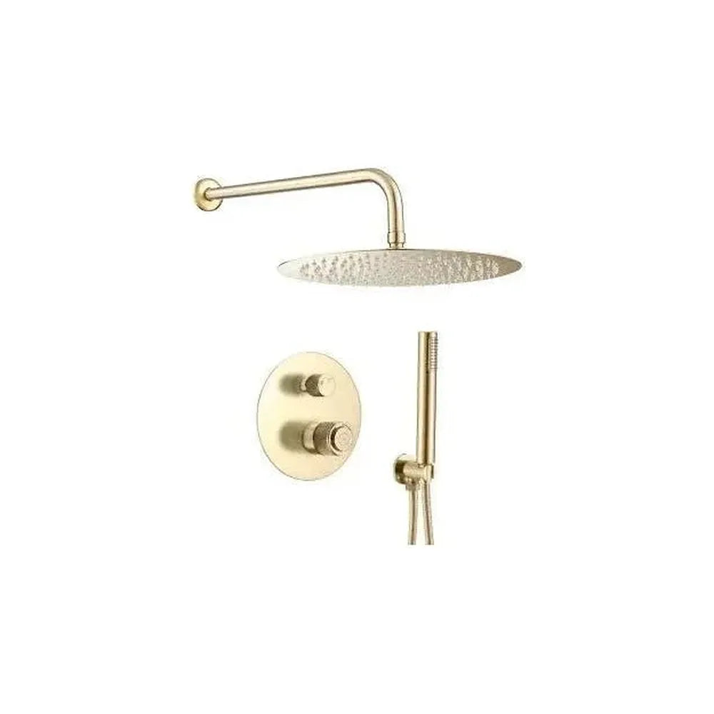 Kit de ducha empotrada redonda con botones clic-clac en dorado cepillado Andarax de Valaz Valaz