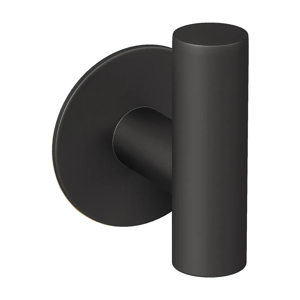 Percha con diseño redondo y acabado negro mate con adhesivo de Valaz Valaz