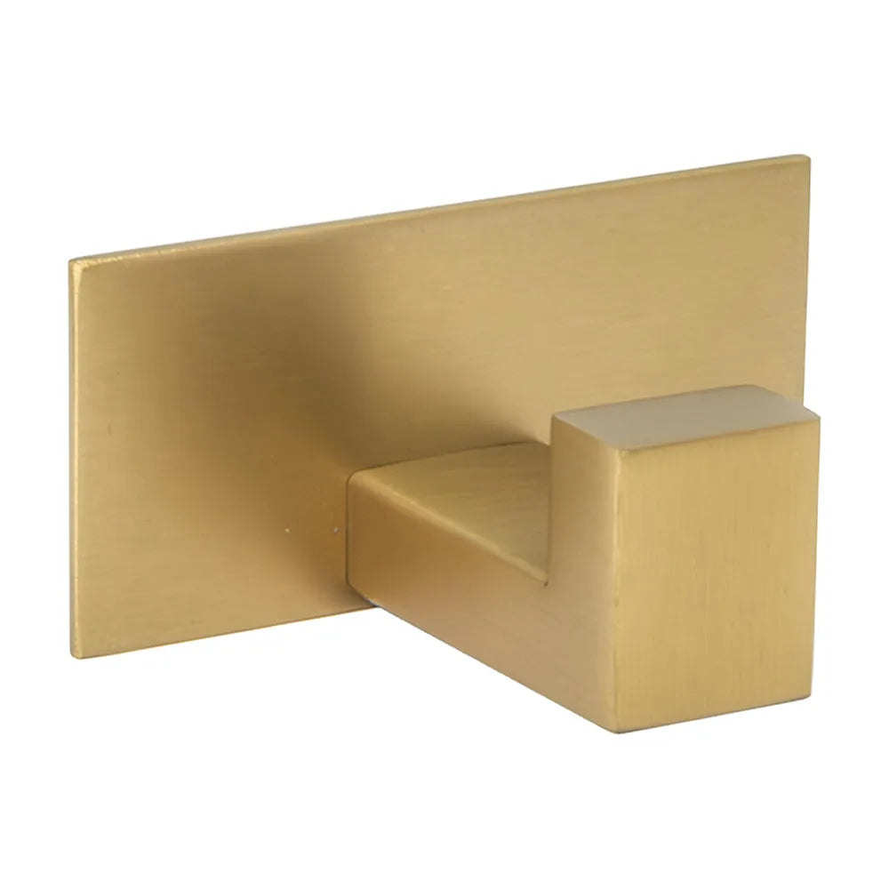 Percha cuadrada con adhesivo diseño elegante acabado oro mate con protección PVD de Valaz Valaz