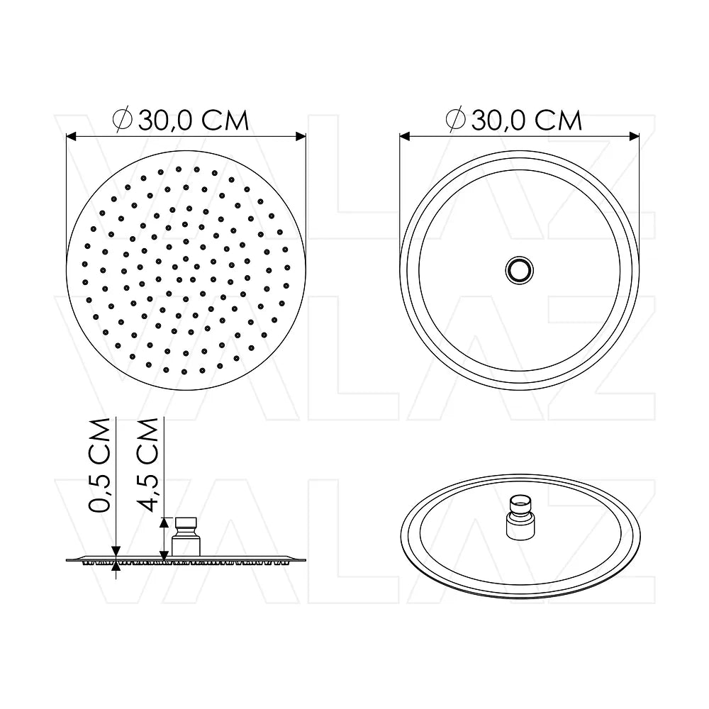 Vista principal de Rociador redondo 30 cm acero inoxidable oro mate con protección PVD de Valaz