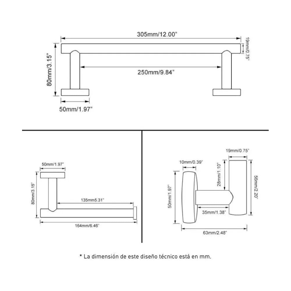 Vista principal de Set de Accesorios de Baño Valaz en Oro Mate con Protección PVD, Toallero 30cm, Percha y Portarollos