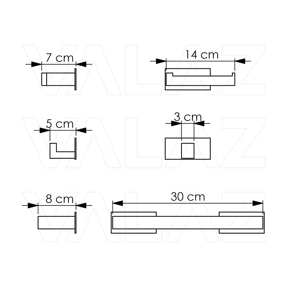 Vista principal de Set de Baño Adhesivo Negro Mate Valaz: Toallero 30cm, Percha y Portarollos en Acero Inoxidable