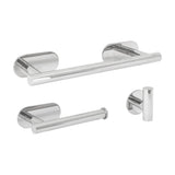Chrome plated adhesive bathroom accessories in SUS304 steel with towel rail 30 cm toilet paper holder and 3 hooks by Valaz