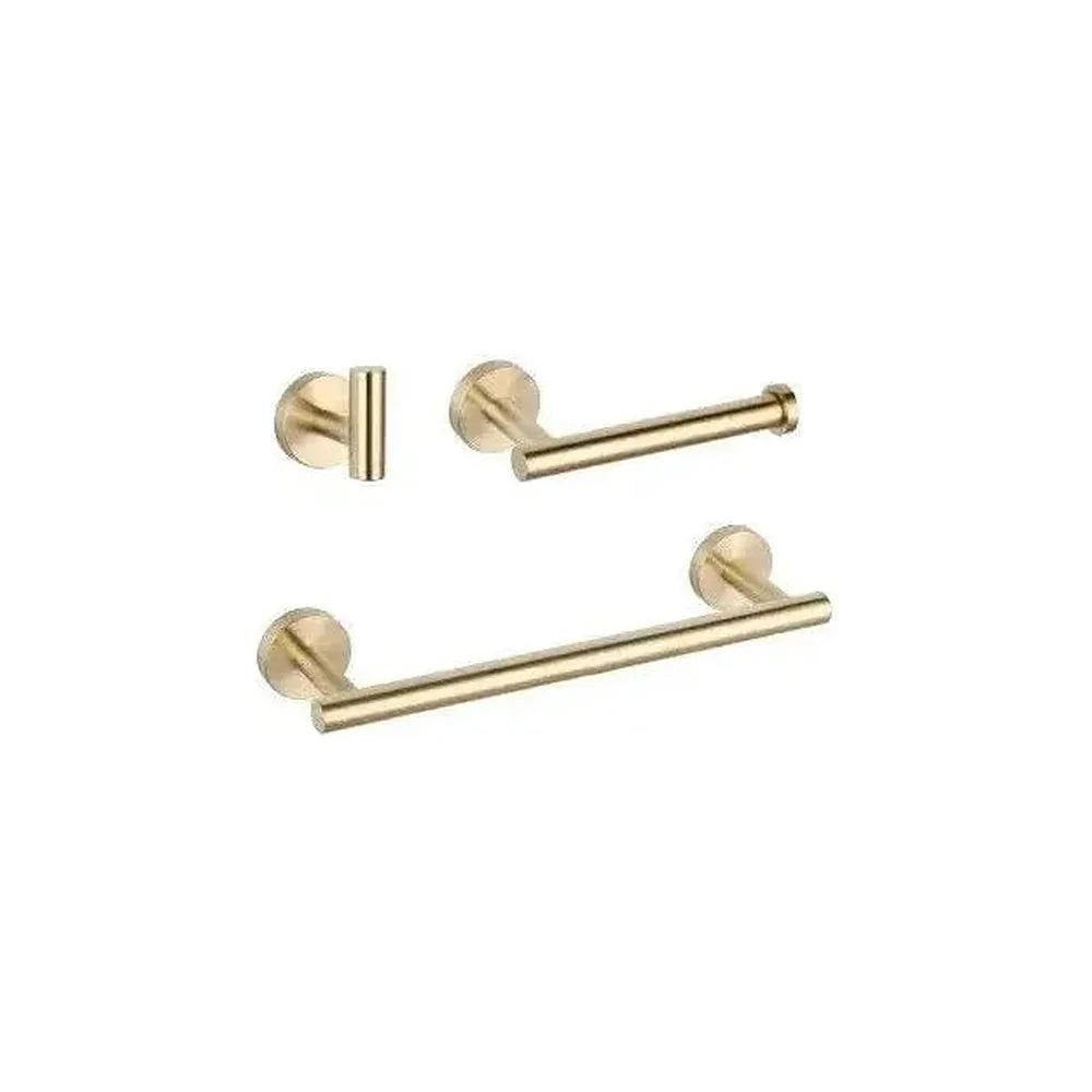 Set de Baño Valaz Acero Inoxidable Dorado Cepillado con Toallero y Portarrollos Valaz